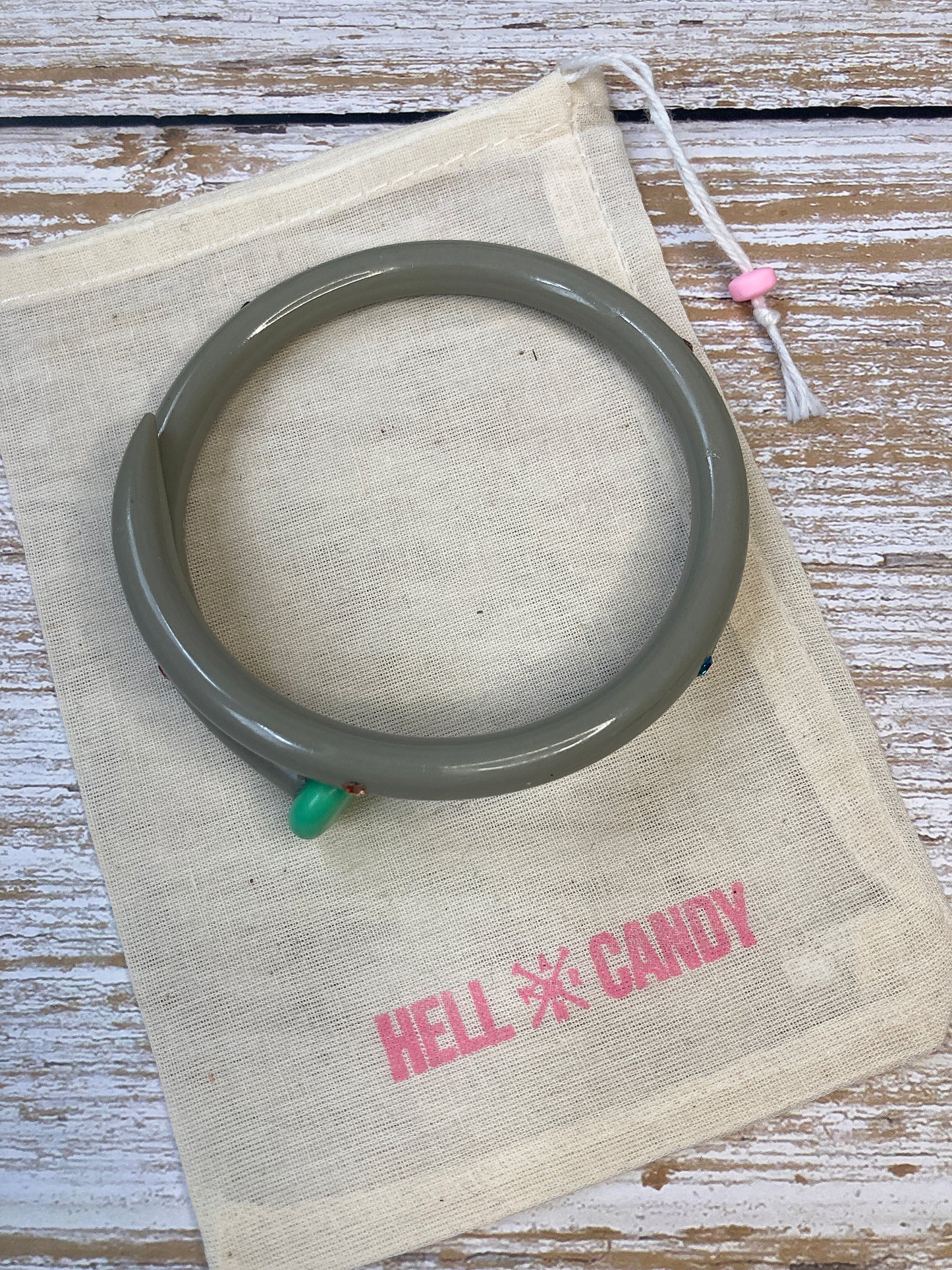 Hellcandy | Knitting Bangle - grey with rainbow rhinestones