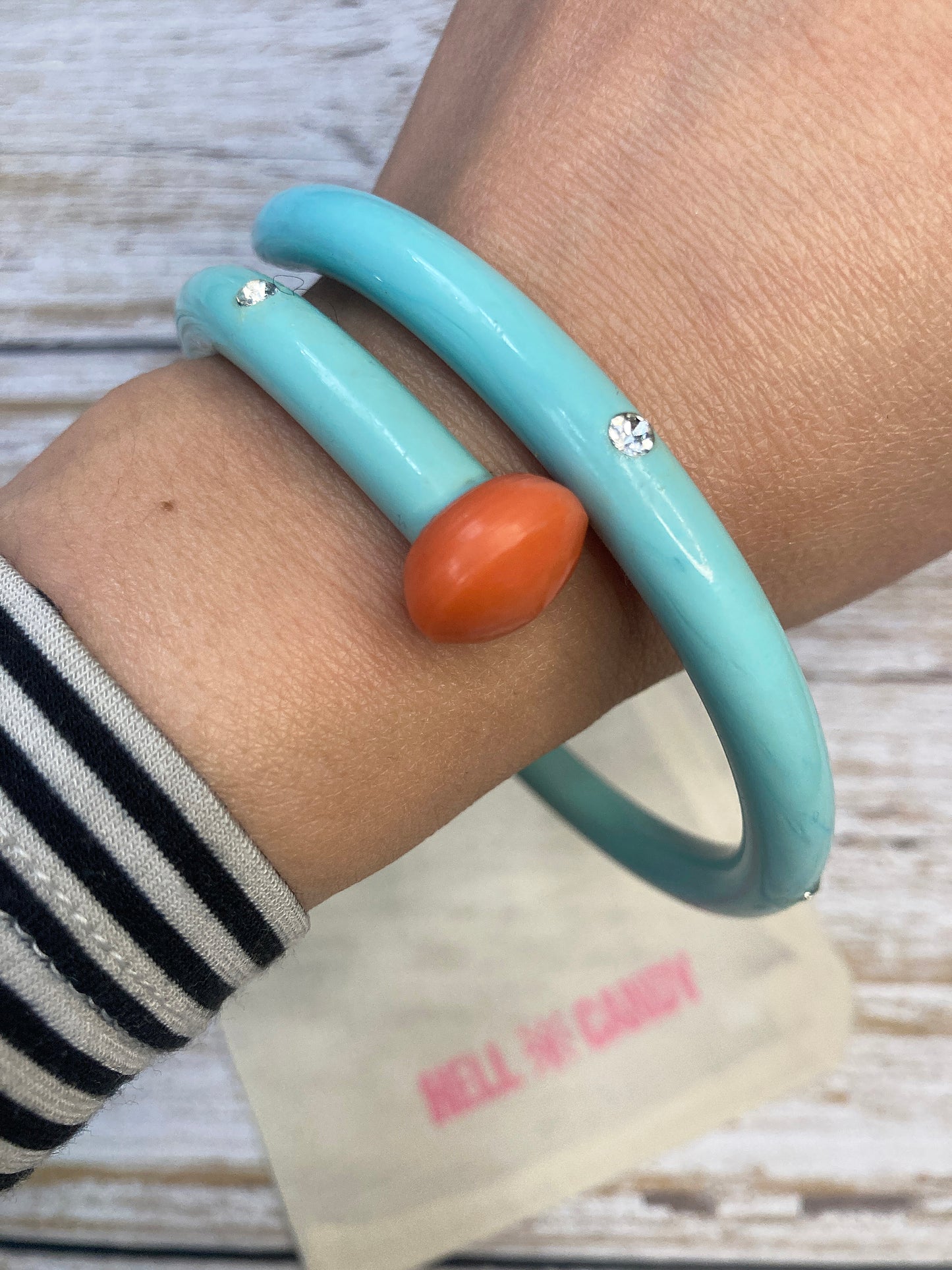 Hellcandy Vintage Knitting Bangle - pale blue with clear diamante crystals