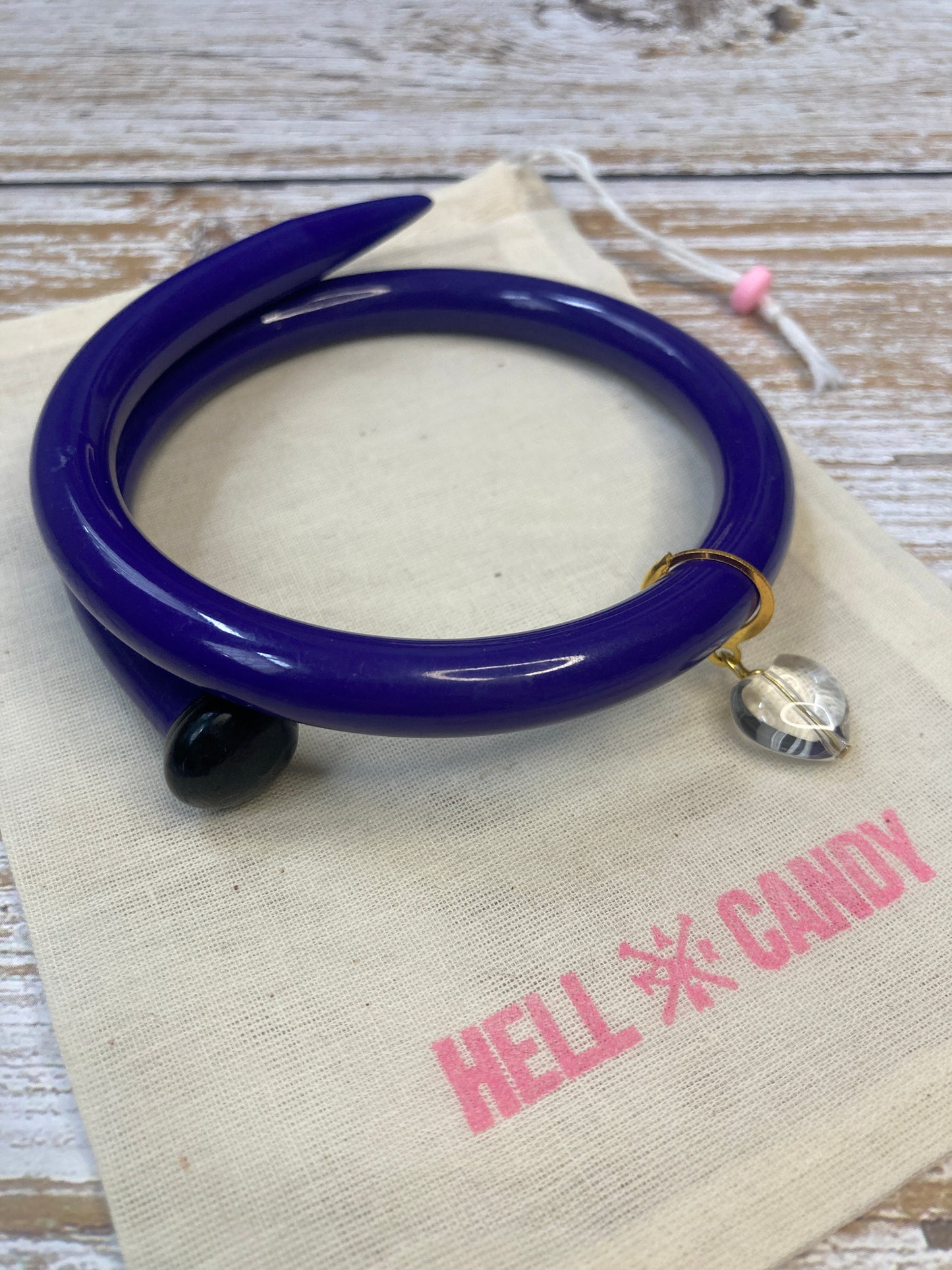 Hellcandy | Knitting Bangle - Indigo with quartz heart charm