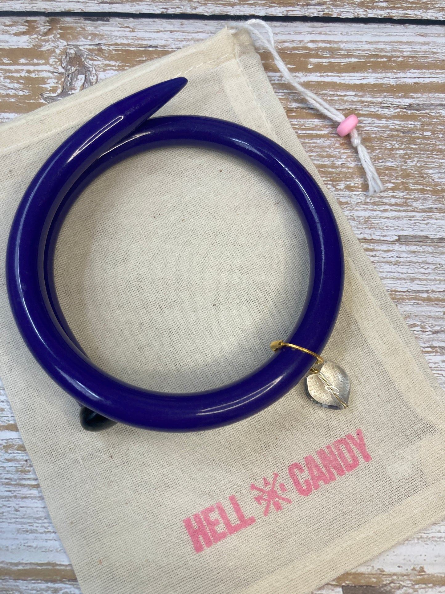 Hellcandy | Knitting Bangle - Indigo with quartz heart charm