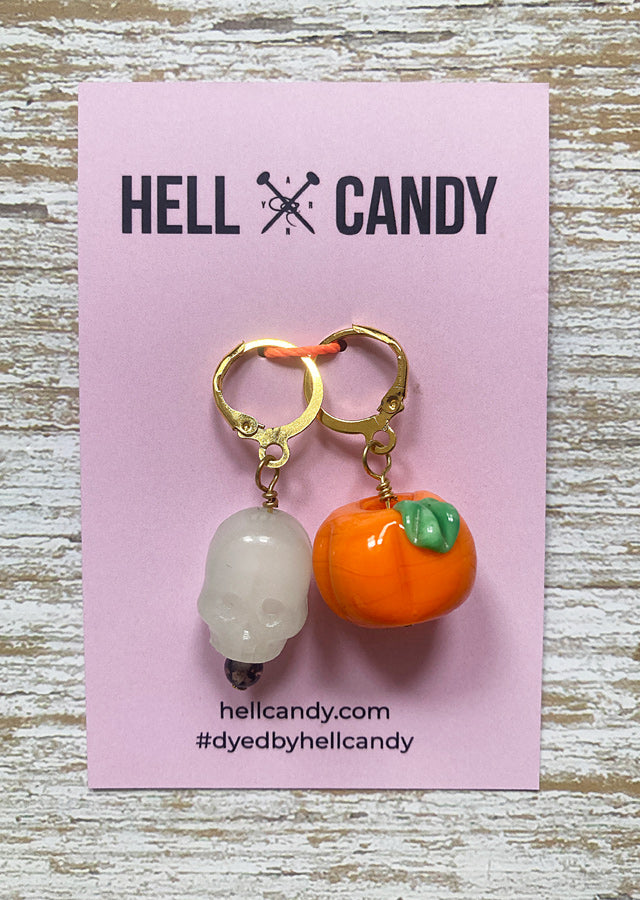 Hell Candy Halloween Glow in the Dark skull and pumpkin Stitch Marker Set