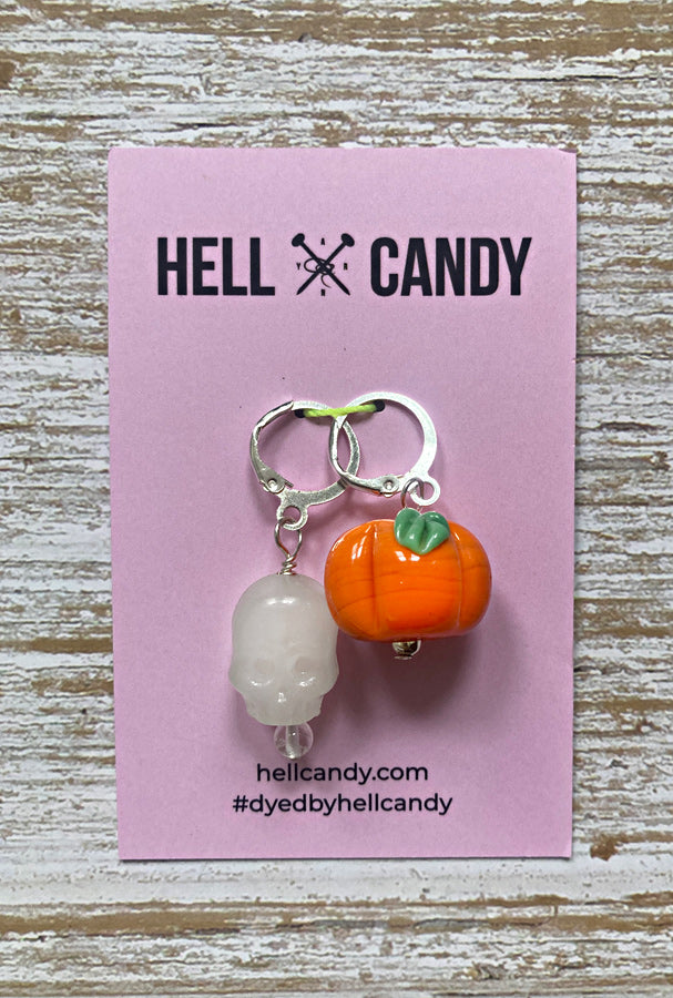 Hell Candy Halloween Glow in the Dark skull and pumpkin Stitch Marker Set