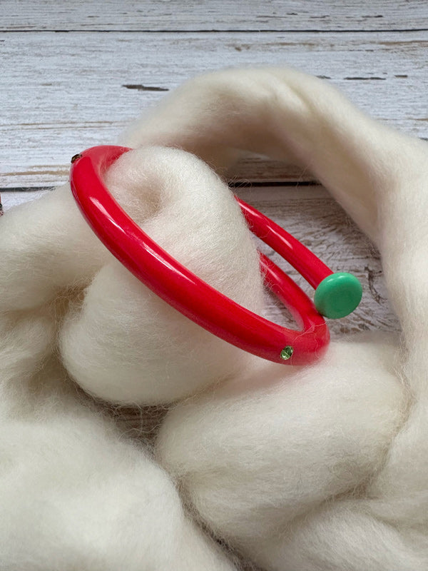 Hellcandy Vintage Knitting Bangle - Festive Special - Red with Green Rhine stones