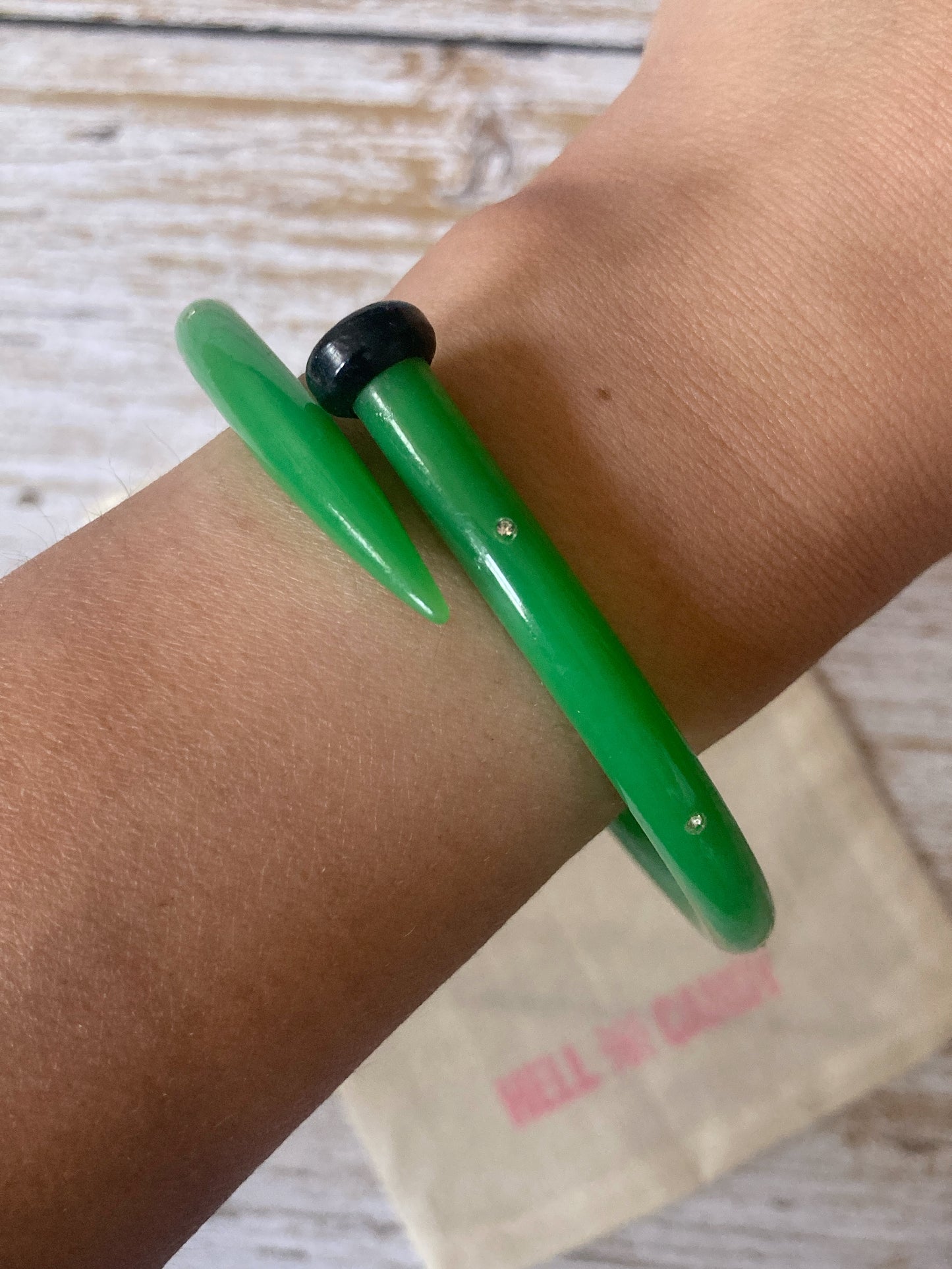 Hellcandy | Knitting Bangle - green with tiny rhinestones