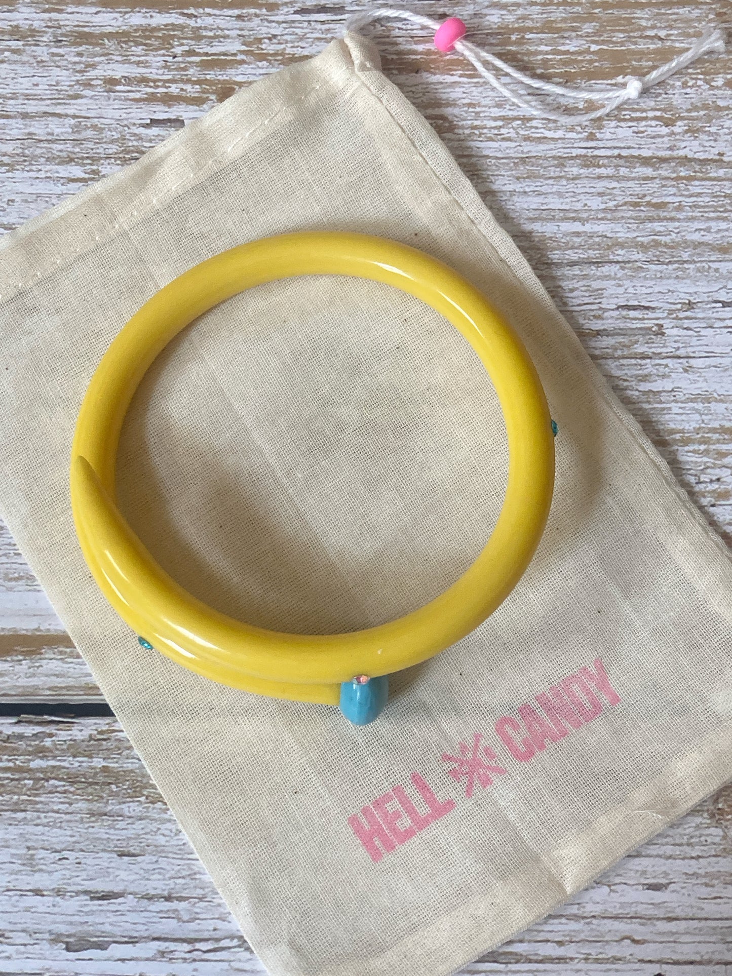 Hellcandy | Knitting Bangle - yellow and blue with rhinestones