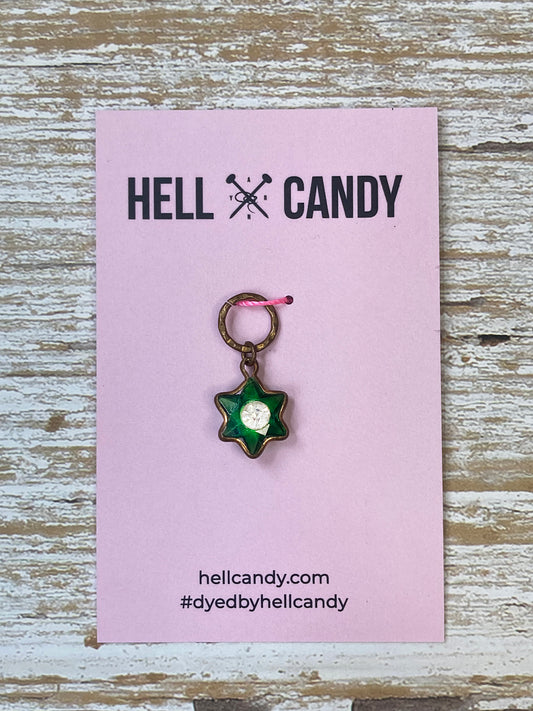 Hellcandy Vintage Stitch Marker - Green Glass Star