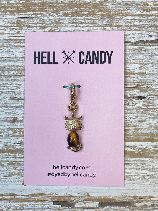 Hellcandy Vintage Stitch Marker - Tigers Eye cat