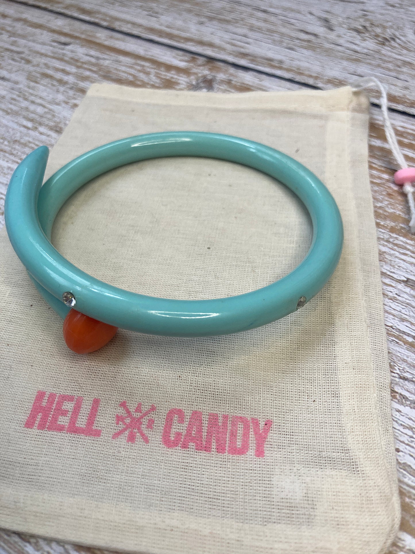 Hellcandy Vintage Knitting Bangle - pale blue with clear diamante crystals