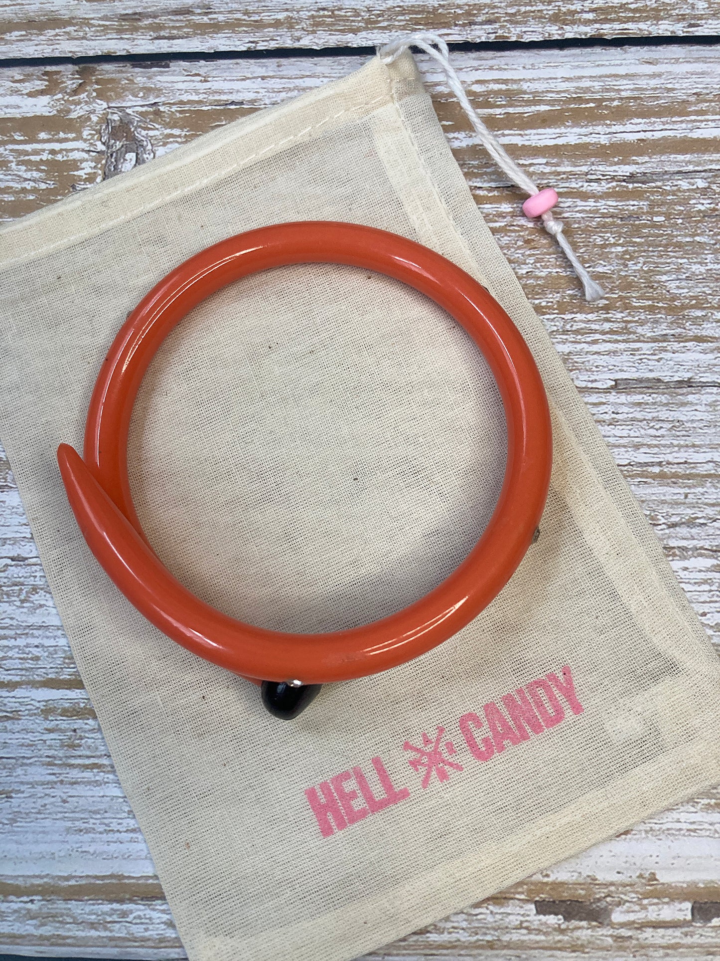 Hellcandy | Knitting Bangle - coral with clear diamante crystals